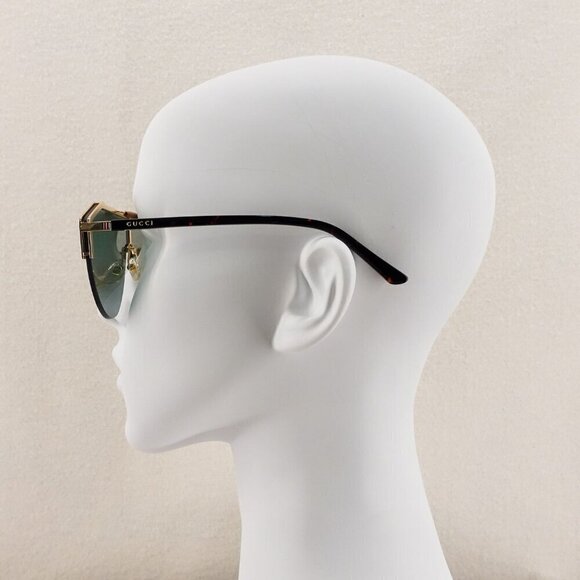 Gucci GG0584 Shield Sunglasses Gold Havana Green OS - Picture 14 of 16